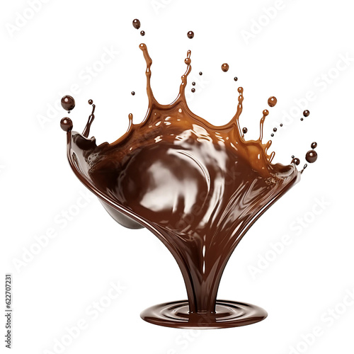 Molten chocolate splash dark and glossy. isolated object, transparent background