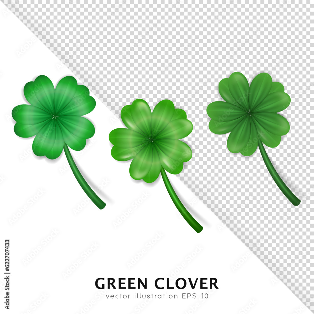 Set of realistic vector green clovers various style isolated on ...