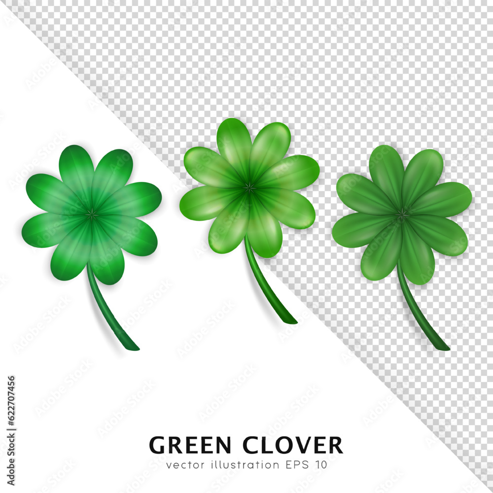 Set of realistic vector green clovers various style isolated on ...