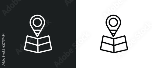 folded map with position mark outline icon in white and black colors. folded map with position mark flat vector icon from maps and flags collection for web, mobile apps and ui.
