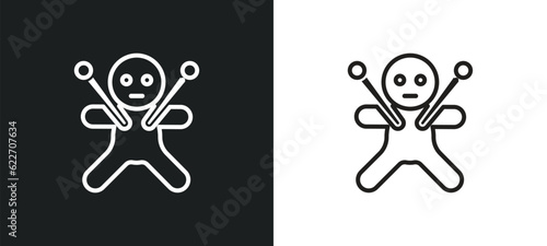voodoo doll outline icon in white and black colors. voodoo doll flat vector icon from magic collection for web, mobile apps and ui.