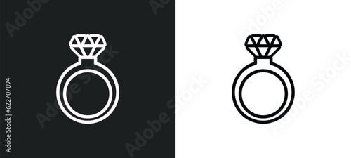 diamond ring outline icon in white and black colors. diamond ring flat vector icon from luxury collection for web, mobile apps and ui.
