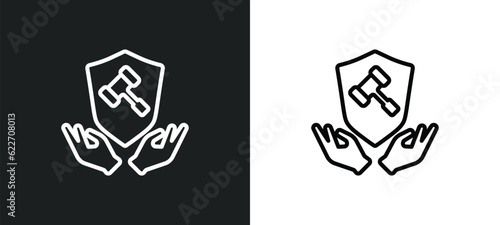 qualified protection outline icon in white and black colors. qualified protection flat vector icon from law and justice collection for web, mobile apps and ui.