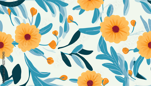 Hand drawn simple artistic flowers print. Cute collage pattern. Fashionable template for design