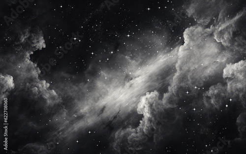 Highly detailed pencil drawing black and white that depicts the Milky Way and its celestial companions AI Generative