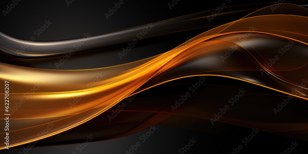 Obraz premium New year background, in the style of smooth and curved lines, golden light, black background, wavy resin sheets, minimalist backgrounds, sparkling water reflections AI Generative