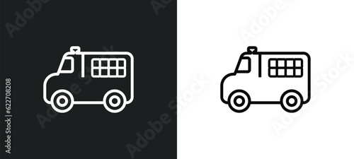 prisoner transport vehicle outline icon in white and black colors. prisoner transport vehicle flat vector icon from law and justice collection for web, mobile apps and ui.