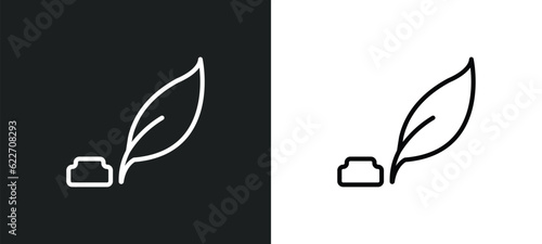 feather pen outline icon in white and black colors. feather pen flat vector icon from law and justice collection for web, mobile apps and ui.