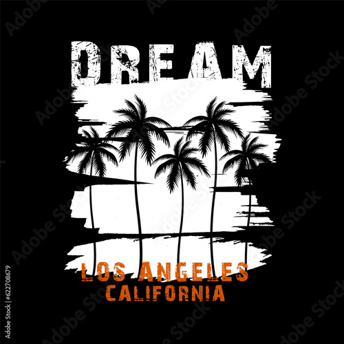 California Ocean side stylish t-shirt and apparel trendy design with palm trees silhouettes, typography, print, vector illustration