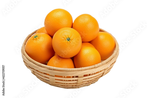 Oranges in a wicker basket. transparent background