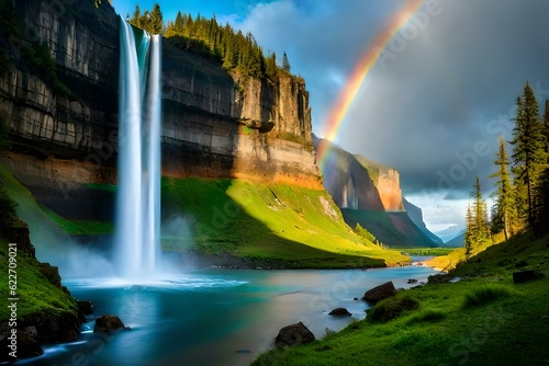 waterfall in rainbow Generated with  AI