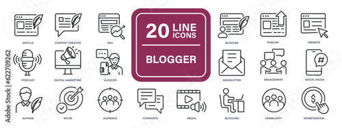 Blogger line icons. Editable stroke. For website marketing design, logo, app, template, ui, etc. Vector illustration.