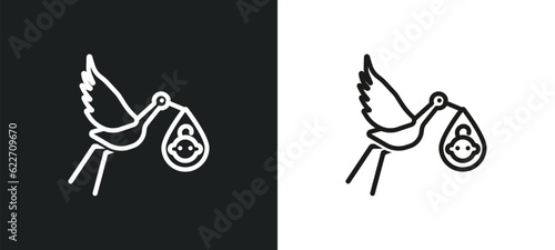 stork outline icon in white and black colors. stork flat vector icon from kid and baby collection for web, mobile apps and ui.