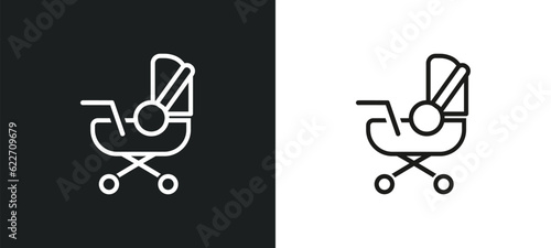 baby carriage outline icon in white and black colors. baby carriage flat vector icon from kid and baby collection for web, mobile apps and ui.