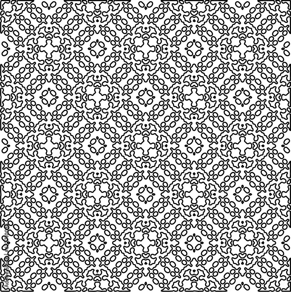 Texture with figures from lines. Black and white pattern for web page, textures, card, poster, fabric, textile. Monochrome graphic repeating design.