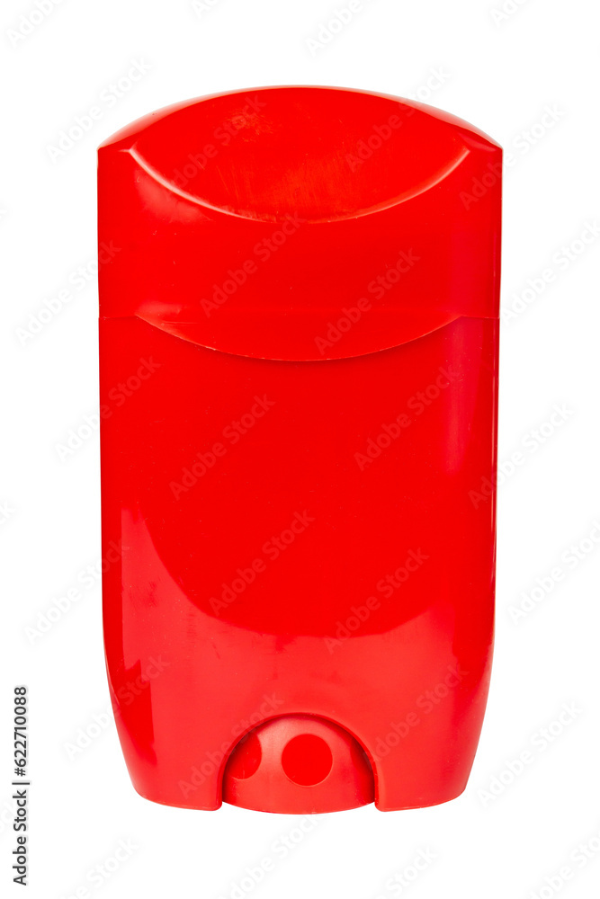 Red plastic bottle of deodorant on a white background. Red plastic bottle of deodorant on a white background.