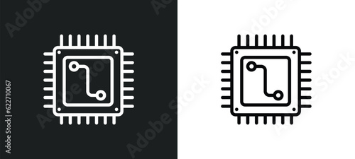 microchip outline icon in white and black colors. microchip flat vector icon from networking collection for web, mobile apps and ui.