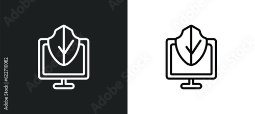 monitor security outline icon in white and black colors. monitor security flat vector icon from internet security collection for web, mobile apps and ui.
