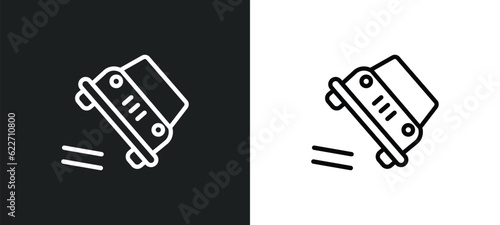 overturned car outline icon in white and black colors. overturned car flat vector icon from insurance collection for web, mobile apps and ui.