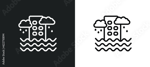 inundation outline icon in white and black colors. inundation flat vector icon from insurance collection for web, mobile apps and ui.