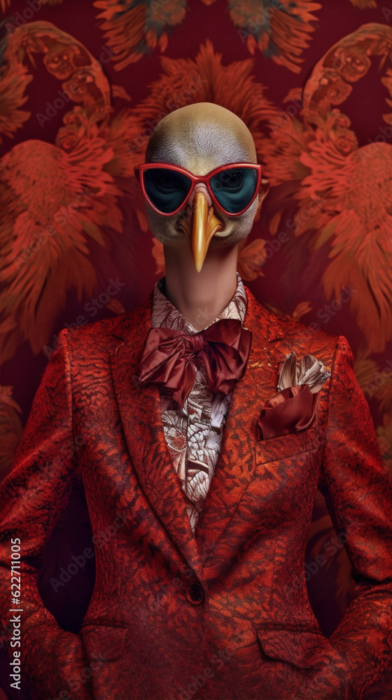 woman face bird beautiful beauty glamour macaw fashion young jungle peacock. Generative AI.