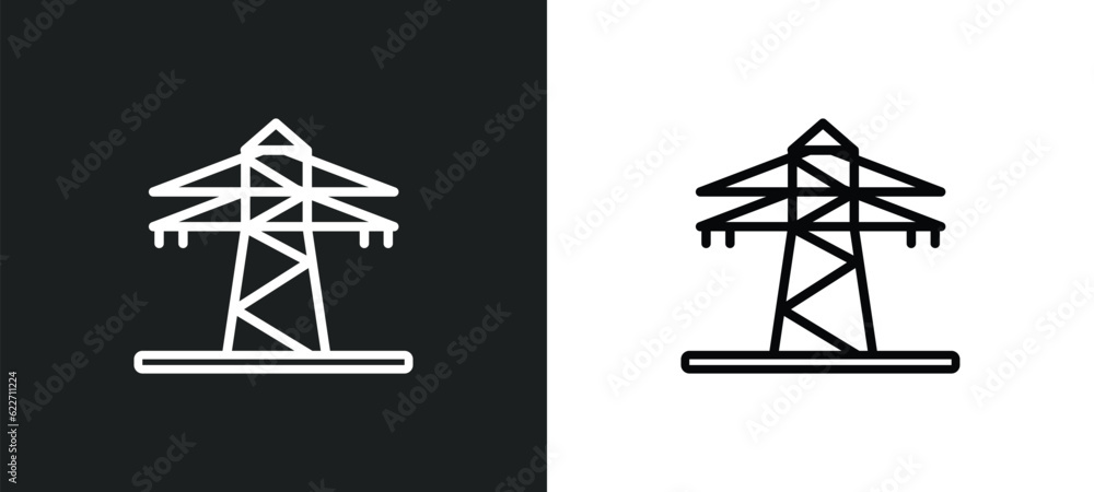 power line outline icon in white and black colors. power line flat vector icon from industry collection for web, mobile apps and ui.