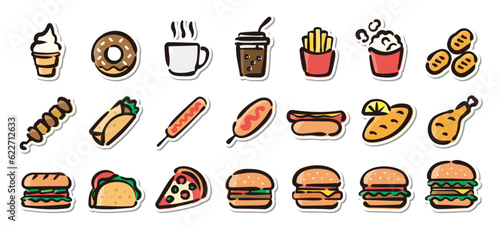 Illustrated sticker set of fast food.Quick and simple to use.