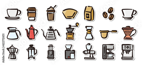 Illustrated sticker set of barista and coffee.Quick and simple to use.