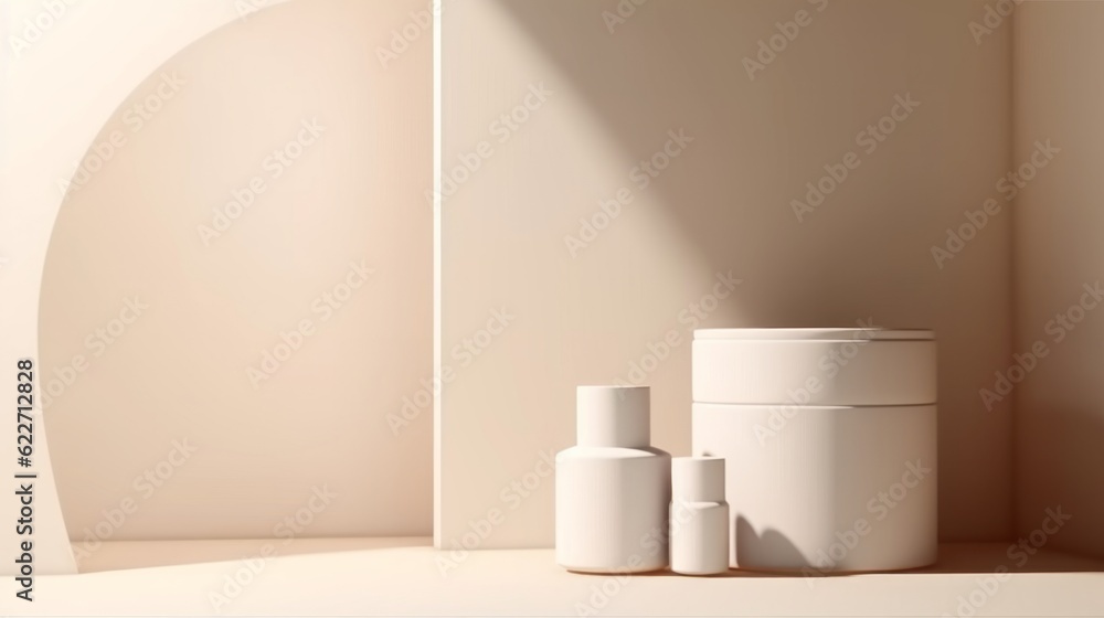 white mockup object set on wooden table with nature sunlight backdrop screen template for comercial advertising background ,ai generate white mockup object set on wooden table with nature sunlight backdrop screen template for comercial advertising background ,ai generate
