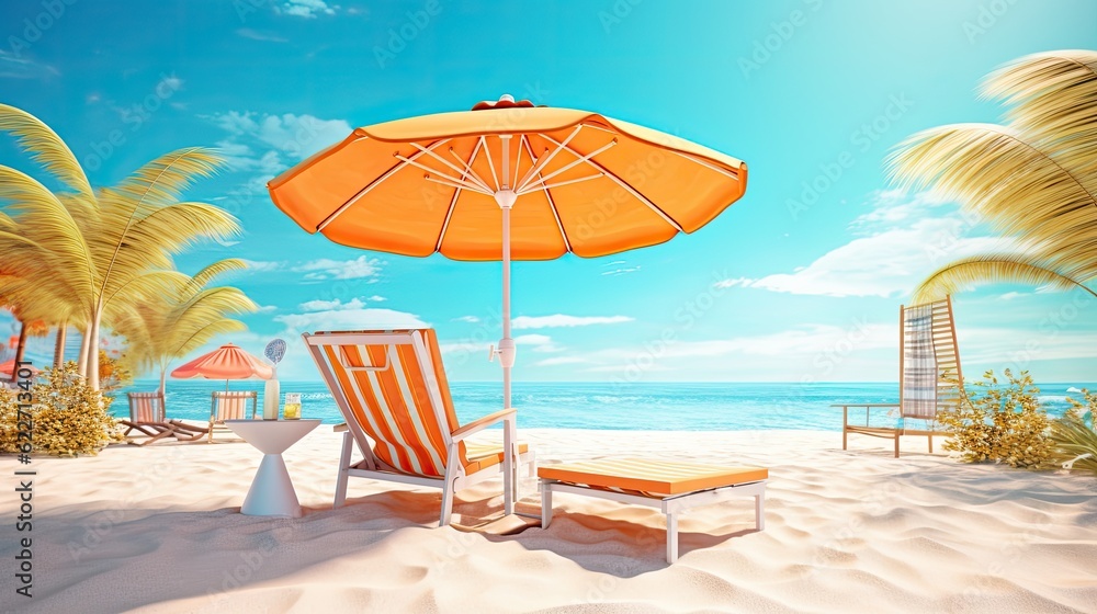 A serene beach scene 3d illustration - Generative AI.
