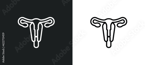 uterus and fallopian tube outline icon in white and black colors. uterus and fallopian tube flat vector icon from human body parts collection for web, mobile apps ui.