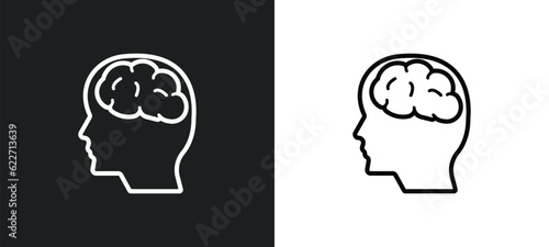 male head side view with brains outline icon in white and black colors. male head side view with brains flat vector icon from human body parts collection for web, mobile apps and ui.
