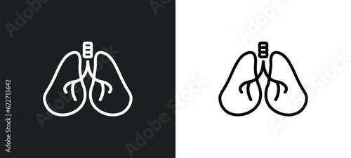 lungs with the trachea outline icon in white and black colors. lungs with the trachea flat vector icon from human body parts collection for web, mobile apps and ui.