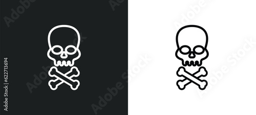 human skull with crossed bones outline icon in white and black colors. human skull with crossed bones flat vector icon from human body parts collection for web, mobile apps and ui.