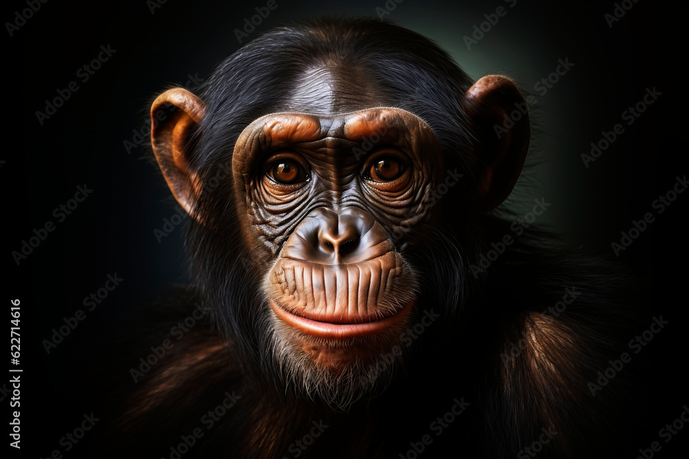 Portrait of a beautiful monkey on a dark background. Generative AI Portrait of a beautiful monkey on a dark background. Generative AI