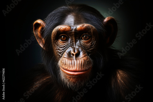 Portrait of a beautiful monkey on a dark background. Generative AI © Artsiom P
