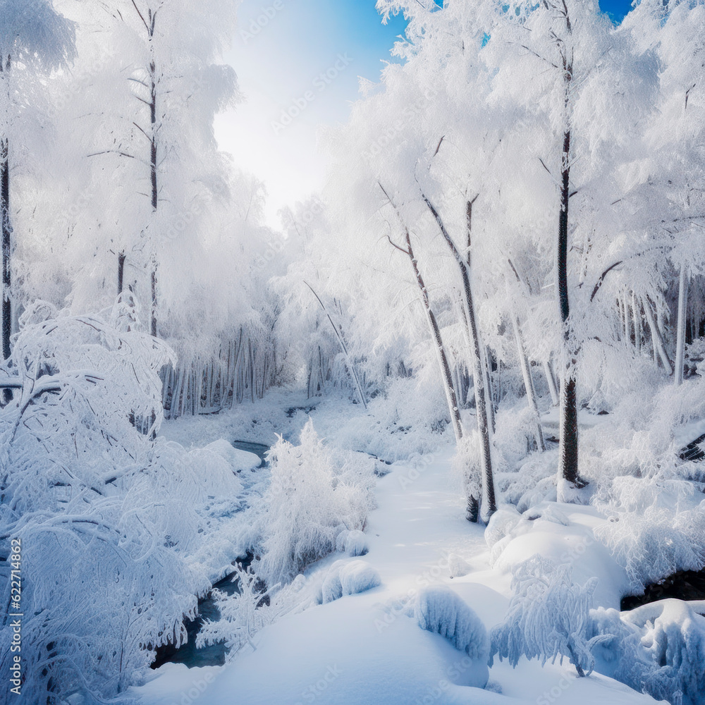 Obraz premium Tief verschneite Winterlandschaft, Generative AI