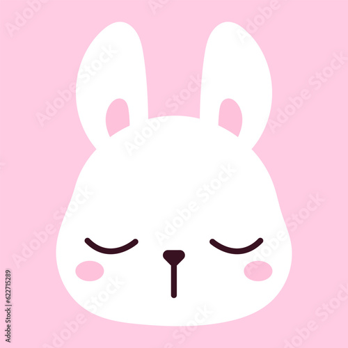 Vector white bunny illustration. Cute sleeping cartoon bunny rabbit head icon.