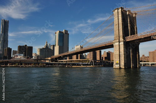 Beautiful shot of Brooklyn Bridge and Hudson River, New York