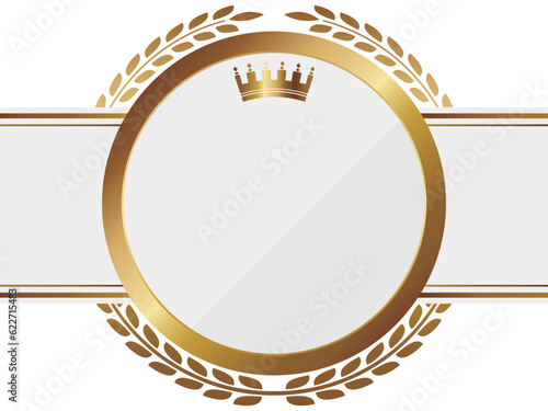 高級感のあるエンブレムの背景　横位置　ホワイト＆ゴールド