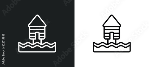beach hut outline icon in white and black colors. beach hut flat vector icon from holidays collection for web, mobile apps and ui.