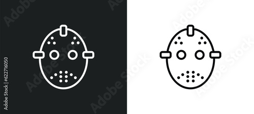 hockey mask outline icon in white and black colors. hockey mask flat vector icon from hockey collection for web, mobile apps and ui.