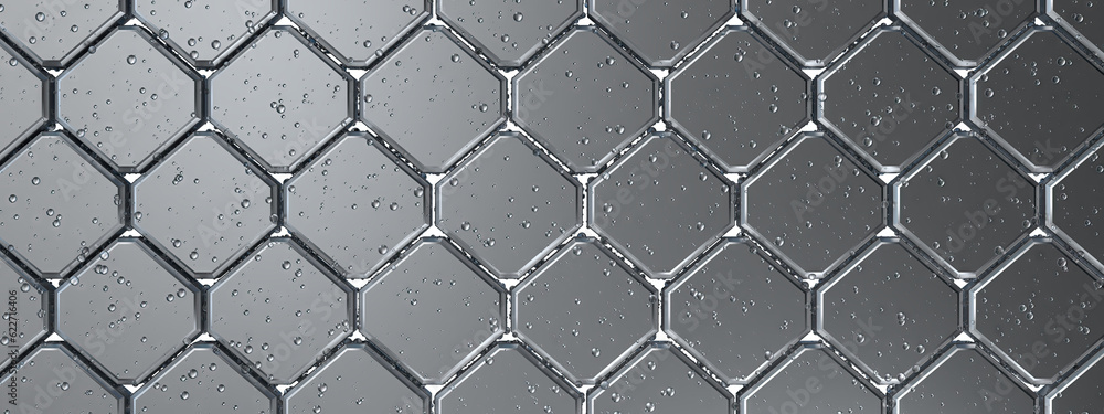 Fototapeta premium Hexagon pattern Cold fresh transparent ice Silver Abstract, Elegant and Modern 3D Rendering image