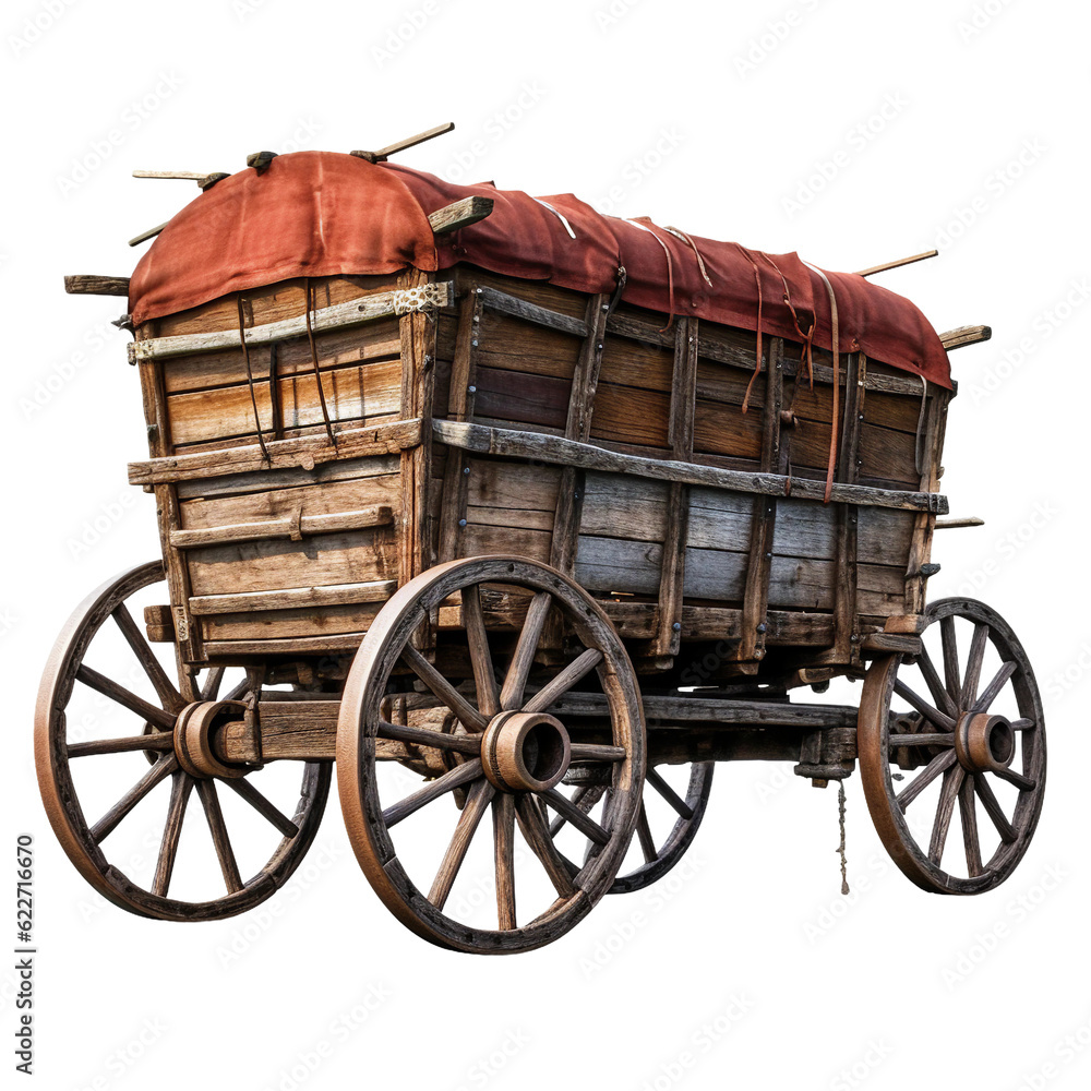 Rustic farm wagon. isolated object, transparent background