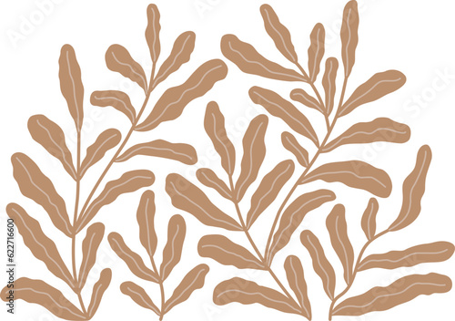 Hand drawn modern beige floral art. Vector botanic illustration in trendy Matisse style