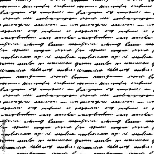 Handwritten abstract text seamless pattern. Vector black cursive unreadable text. Handwritten phrases and words ornament. Poetry pattern written by a pen or brush. Sweeping script, small lettering.