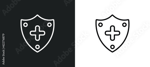 medical shield outline icon in white and black colors. medical shield flat vector icon from health and medical collection for web, mobile apps and ui.