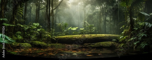 Monsoon rain forestfull of green nature, panorama. Generative Ai.