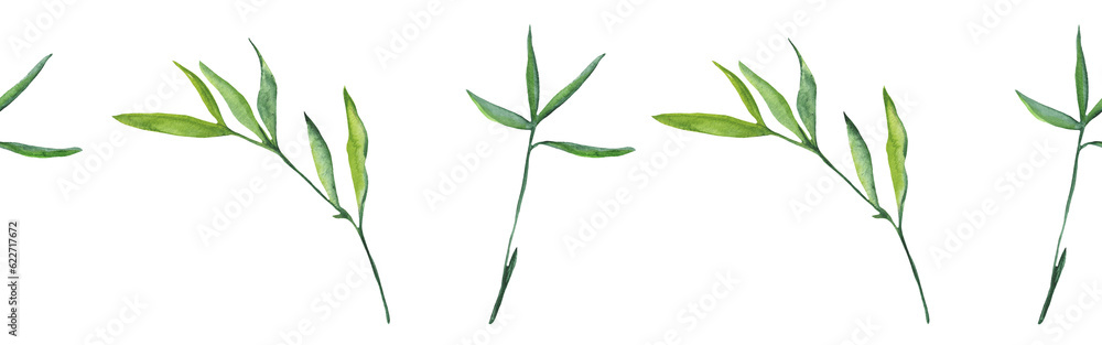 Fototapeta premium Greenery floral design card.Forest leaves and branches green herbs greenery yellow leaf frame. wedding invitation poster invitation isolated on white background.