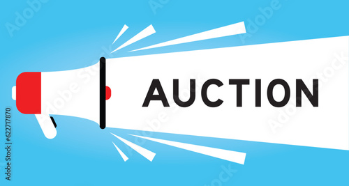 Color megaphone icon with word auction in white banner on blue background